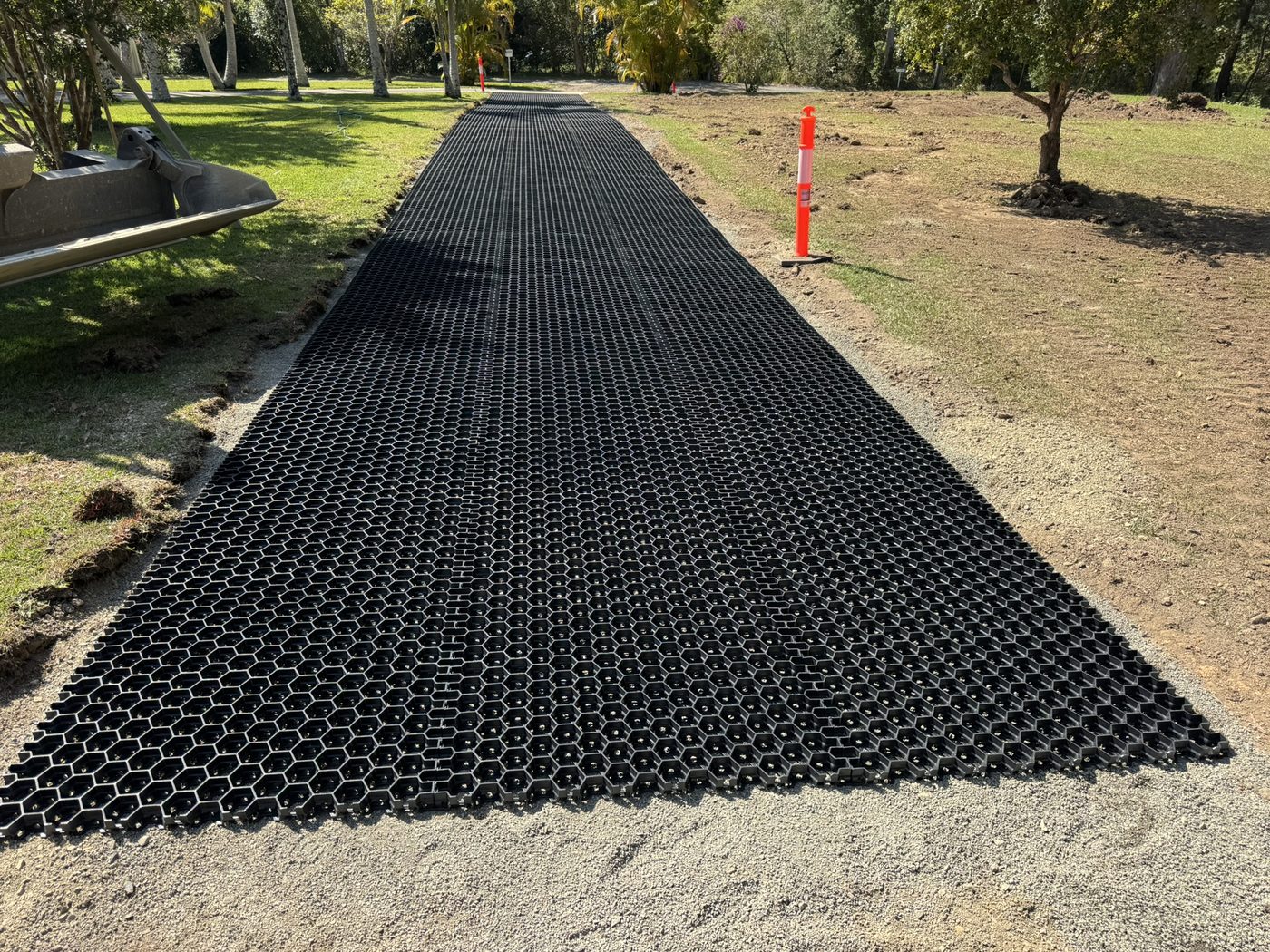 Ground-grid matting laid over a new gravel driveway, Old Coast Rd Bellingen
