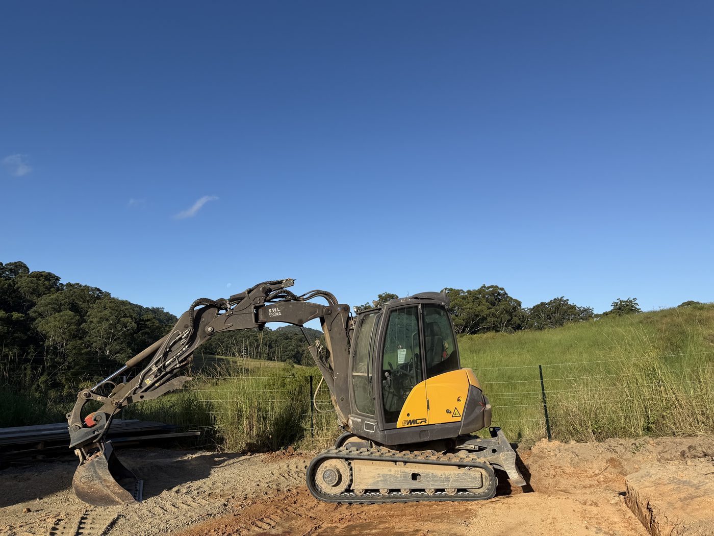 Earthworks bench cut by the Mecalac 6MCR, North Boambee Rd, Coffs Harbour