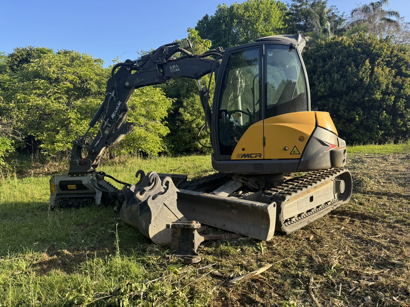 Mecalac 6MCR with FAE mulcher head on freshly mulched ground, Yarraman Rd