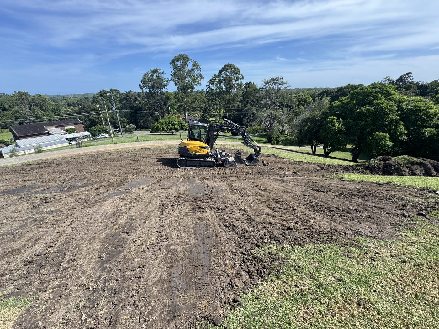 Mecalac 6MCR on a freshly stripped house pad with valley views, Yarraman Rd Coffs Harbour